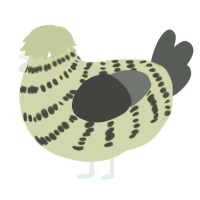 Mossy Birch, a indigo and beige chicken with a bar pattern