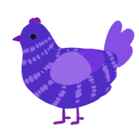 Eggatha, a indigo and blurple chicken with a bar pattern