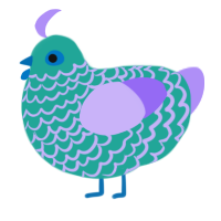 A turquoise and lilac chicken with a lace pattern