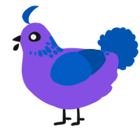 A blurple and ultramarine chicken with a neck-speckle pattern