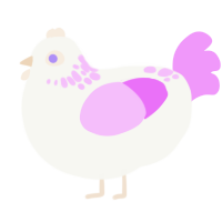 A white and lavender chicken with a neck-speckle pattern