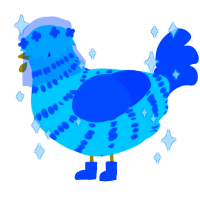 Lapis Lazuli, a turquoise and ultramarine chicken with a bar pattern