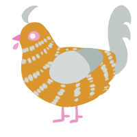 A orange and silver chicken with a bar pattern