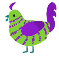 A grass and violet chicken with a bar pattern