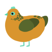 A orange and olive chicken with a neck-speckle pattern