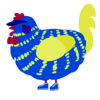 A ultramarine and lemon chicken with a bar pattern