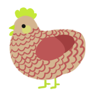A beige and red chicken with a lace pattern