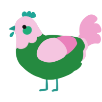 A viridian and pink chicken with a head pattern