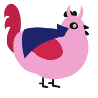 A pink and crimson chicken