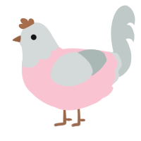 A rose and silver chicken with a head pattern