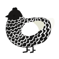 A sable and white chicken with a lace pattern