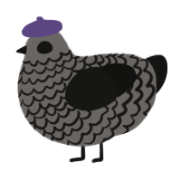 A grey and black chicken with a lace pattern