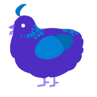 A indigo and sapphire chicken with a neck-speckle pattern