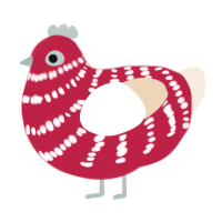 A crimson and cream chicken with a bar pattern
