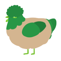 A beige and viridian chicken with a head pattern