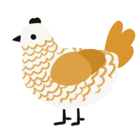 A white and orange chicken with a lace pattern