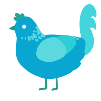A cerulean and aqua chicken with a neck-speckle pattern