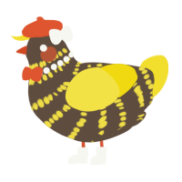A bark and yellow chicken with a bar pattern