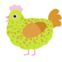 A lime and orange chicken with a speckle pattern