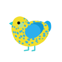 Bananaphone, a yellow and sky chicken with a speckle pattern
