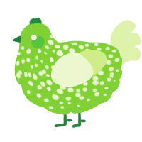 A grass and apple chicken with a speckle pattern