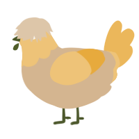A beige and honey chicken with a head pattern