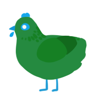 A viridian and leaf chicken with a neck-speckle pattern