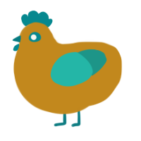 A ochre and turquoise chicken
