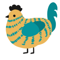 A honey and teal chicken with a bar pattern