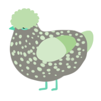 A ash and gluppy chicken with a speckle pattern