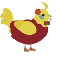 Lyca - The Broken, a crimson and yellow chicken with a head pattern