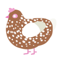 A brown and white chicken with a speckle pattern