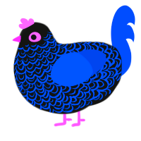 A black and ultramarine chicken with a double-lace pattern
