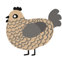 A beige and grey chicken with a lace pattern
