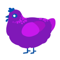 A violet and amethyst chicken with a neck-speckle pattern