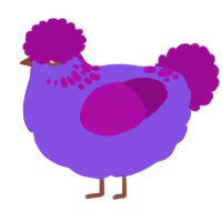 A blurple and plum chicken with a neck-speckle pattern