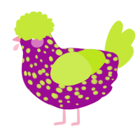 A plum and lime chicken with a speckle pattern