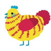 A yellow and crimson chicken with a bar pattern