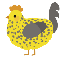 A yellow and grey chicken with a speckle pattern