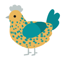 A honey and teal chicken with a speckle pattern