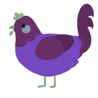 Rasbabie, a violet and wine chicken with a head pattern