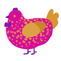 A fuchsia and orange chicken with a speckle pattern