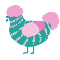 A turquoise and pink chicken with a bar pattern