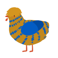 Courtney, a ochre and ultramarine chicken with a bar pattern