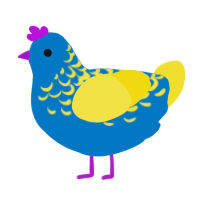 A sapphire and yellow chicken with a half-lace pattern