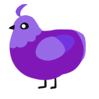 A violet and blurple chicken with a head pattern