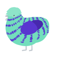 Yogurt, a mint and indigo chicken with a bar pattern