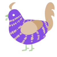 Penelope, a blurple and beige chicken with a bar pattern