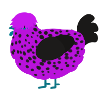 A amethyst and sable chicken with a speckle pattern