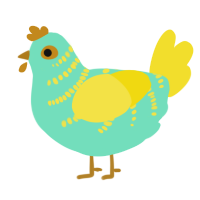 A mint and yellow chicken with a half-bar pattern